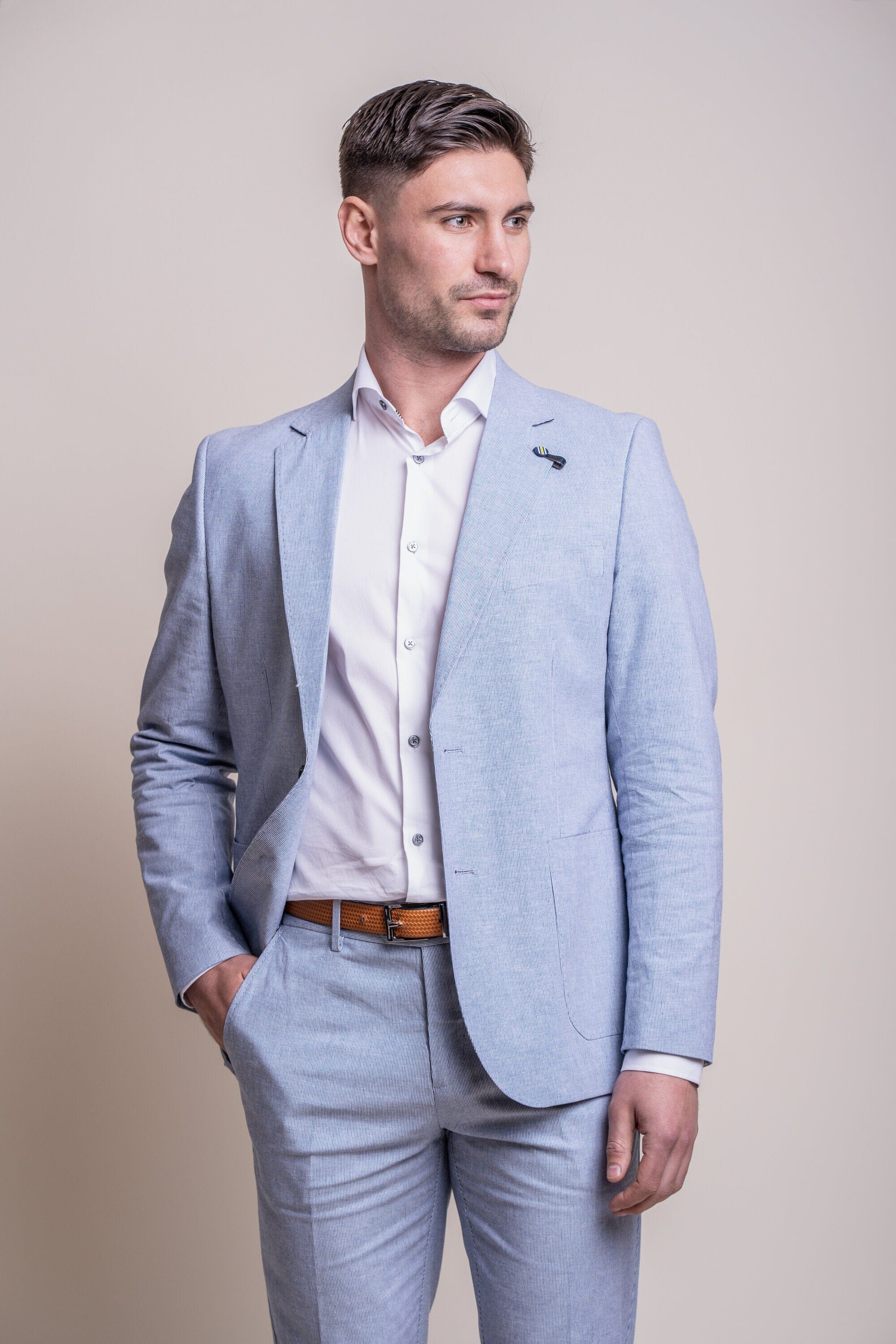 Bright Blue Linen Suit