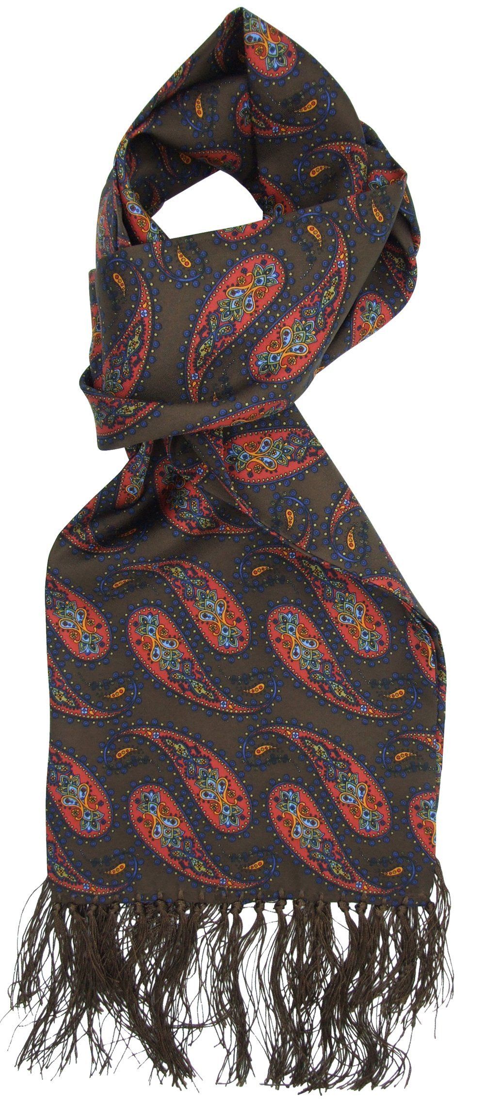 Men's Silk Aviator Scarf, Brown & Blue Paisley