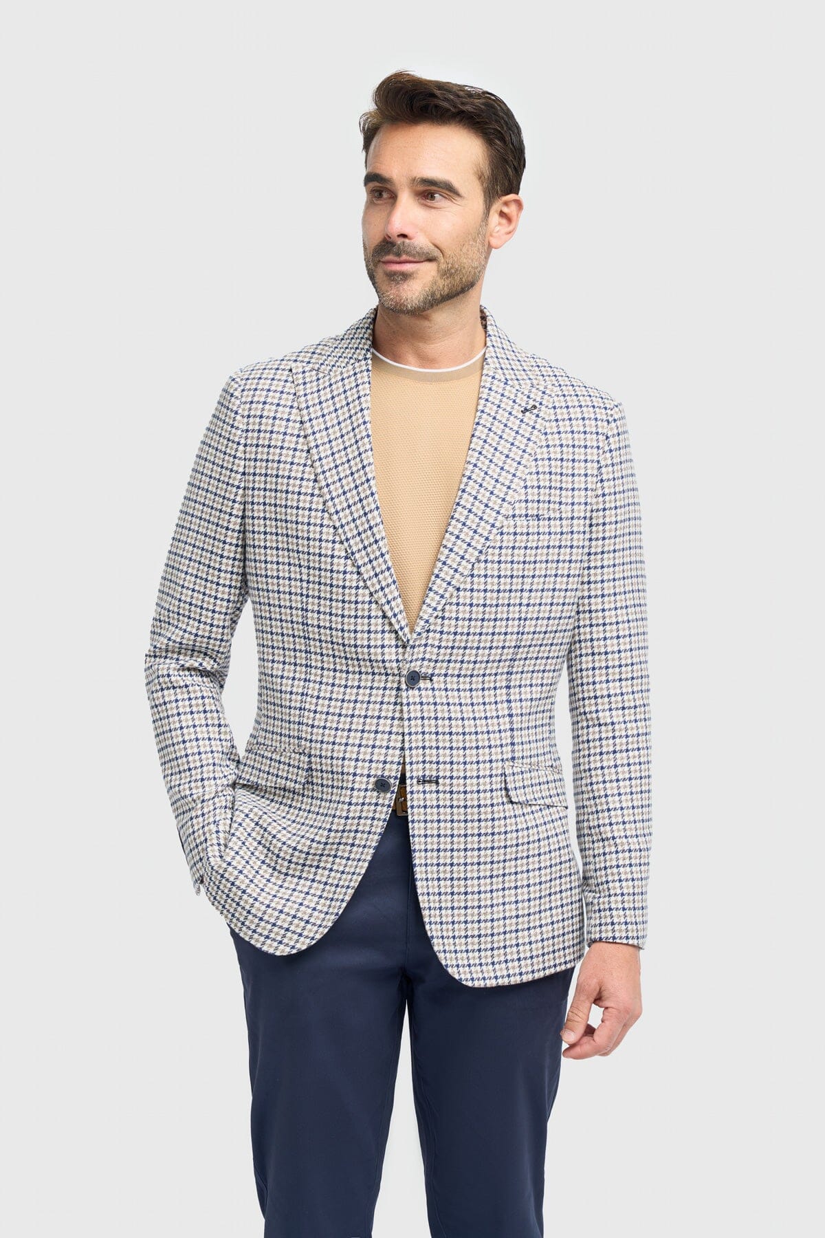 Bartela Beige Houndstooth Blazer - Blazers & Jackets - 34R 