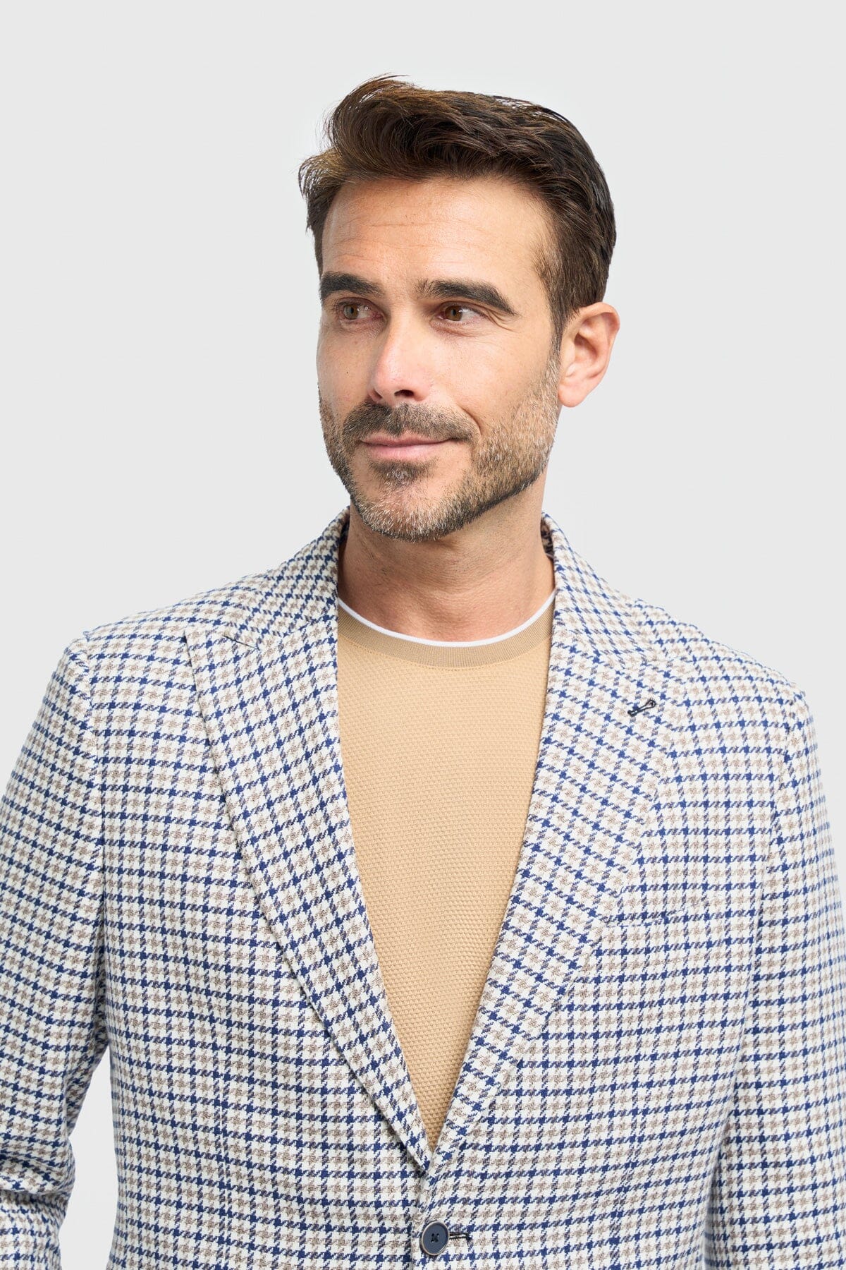 Bartela Beige Houndstooth Blazer - Blazers & Jackets - 