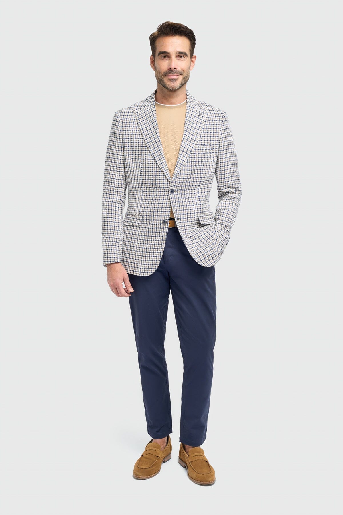 Bartela Beige Houndstooth Blazer - Blazers & Jackets - 