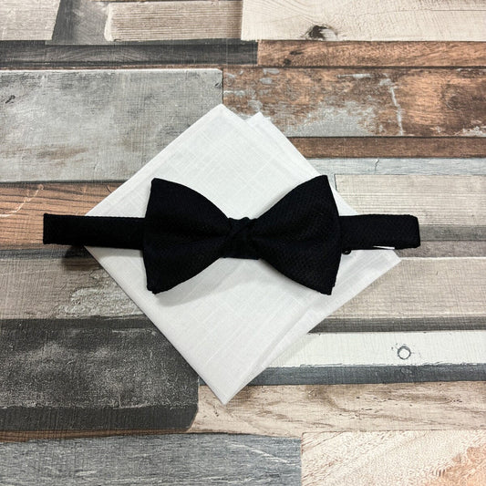 Black Marcella Bow Tie - Gift Sets - Pre-Tied Bow Tie Add Pocket Square - Save £1.00 