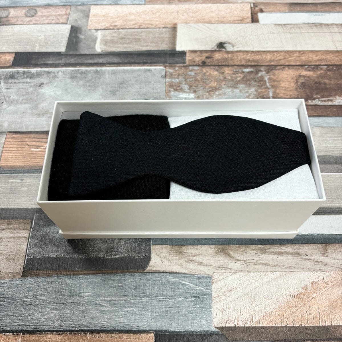 Black Marcella Bow Tie & Socks Boxed Gift Set - Gift Sets - Self-Tie Bow Tie with Socks & Pocket Square 