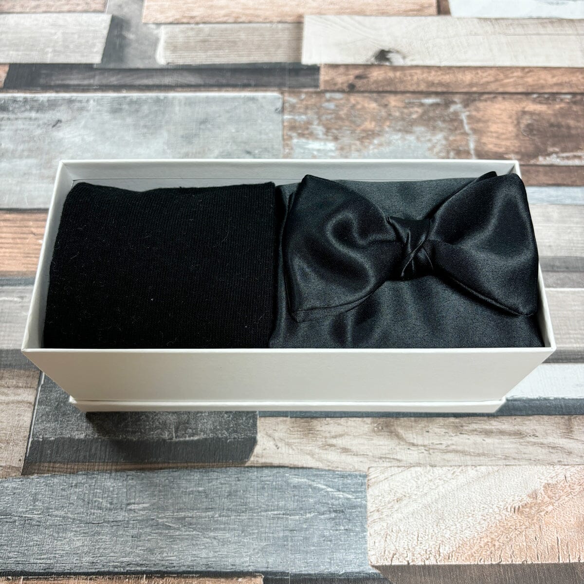 Black Satin Bow Tie & Socks Boxed Gift Set - Gift Sets - 