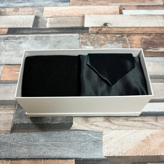 Black Satin Tie & Socks Boxed Gift Set - Gift Sets - Regular Tie with Socks & Pocket Square Boxed Set 