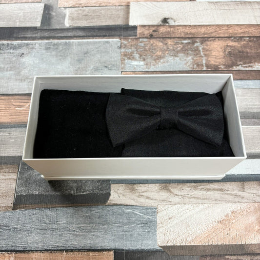 Black Shantung Bow Tie & Socks Boxed Gift Set - Gift Sets - 