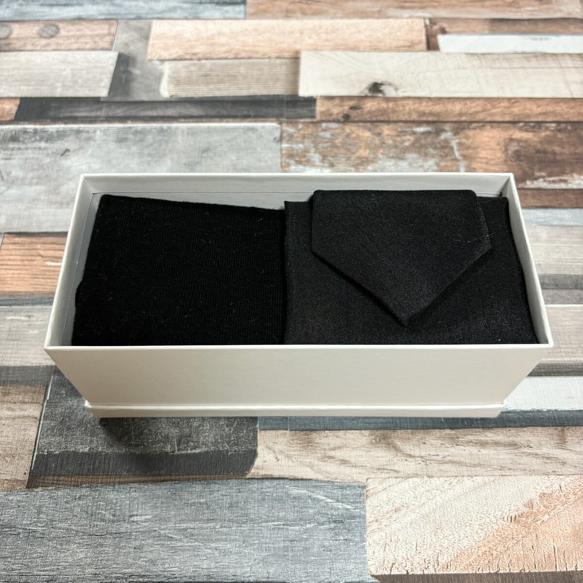 Black Shantung Tie & Socks Boxed Gift Set - Gift Sets - Regular Tie with Socks & Pocket Square Boxed Set 