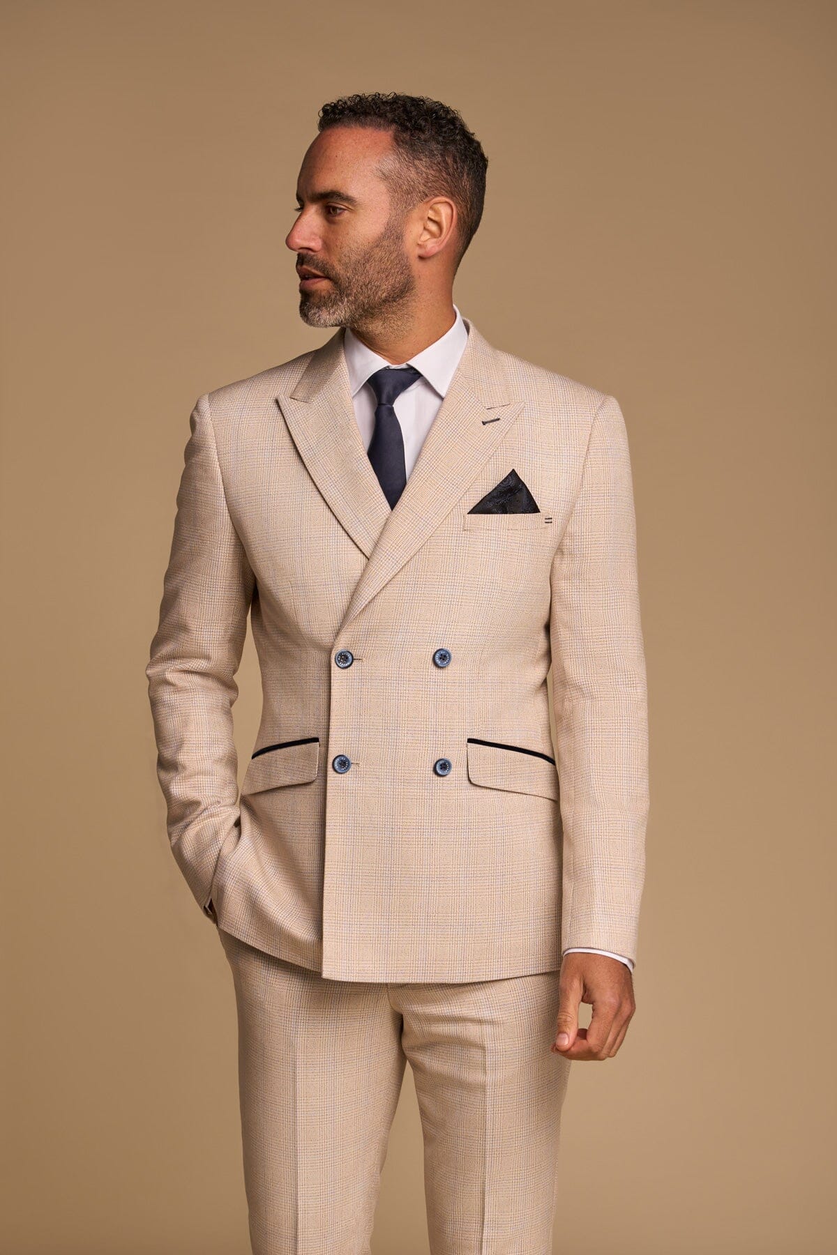 Caridi Beige Double-Breasted Jacket - Blazers & Jackets - 34R - THREADPEPPER