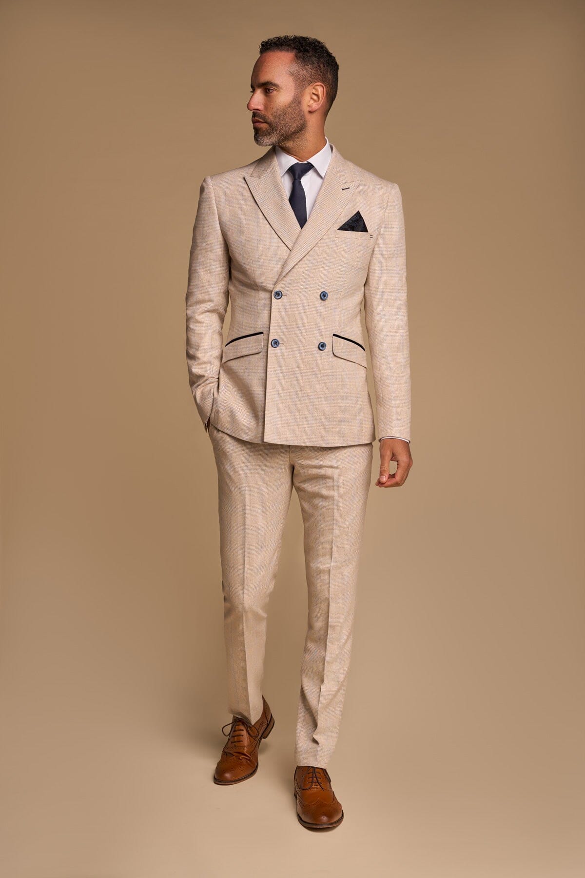 Caridi Beige Double-Breasted Jacket - Blazers & Jackets - - THREADPEPPER