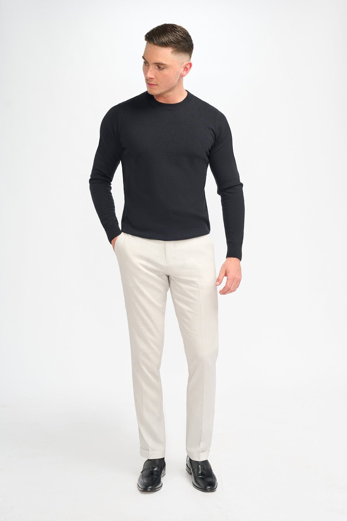 Connall Black Wool Crewneck Jumper - Jumpers - 