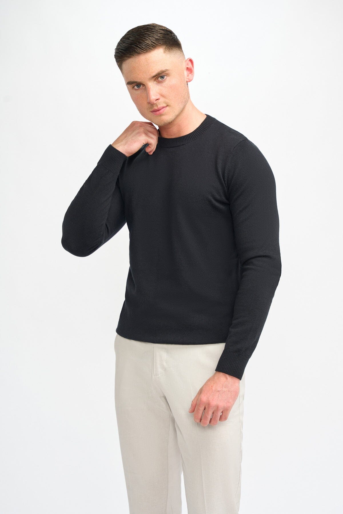 Connall Black Wool Crewneck Jumper - Jumpers - S 