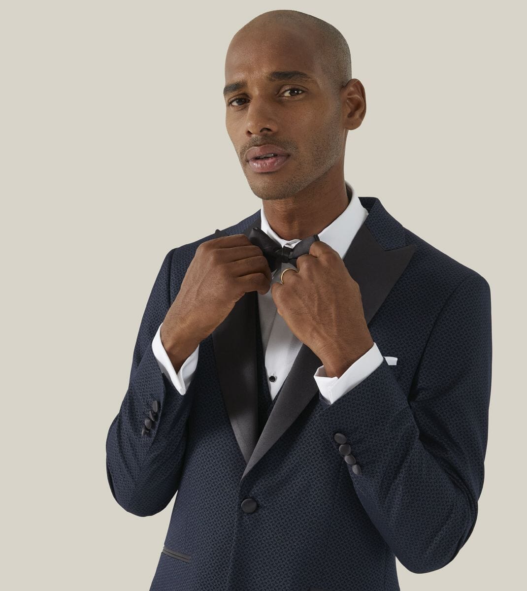 Cuba Navy Blue Geo Dinner Suit Jacket - Blazers & Jackets - 