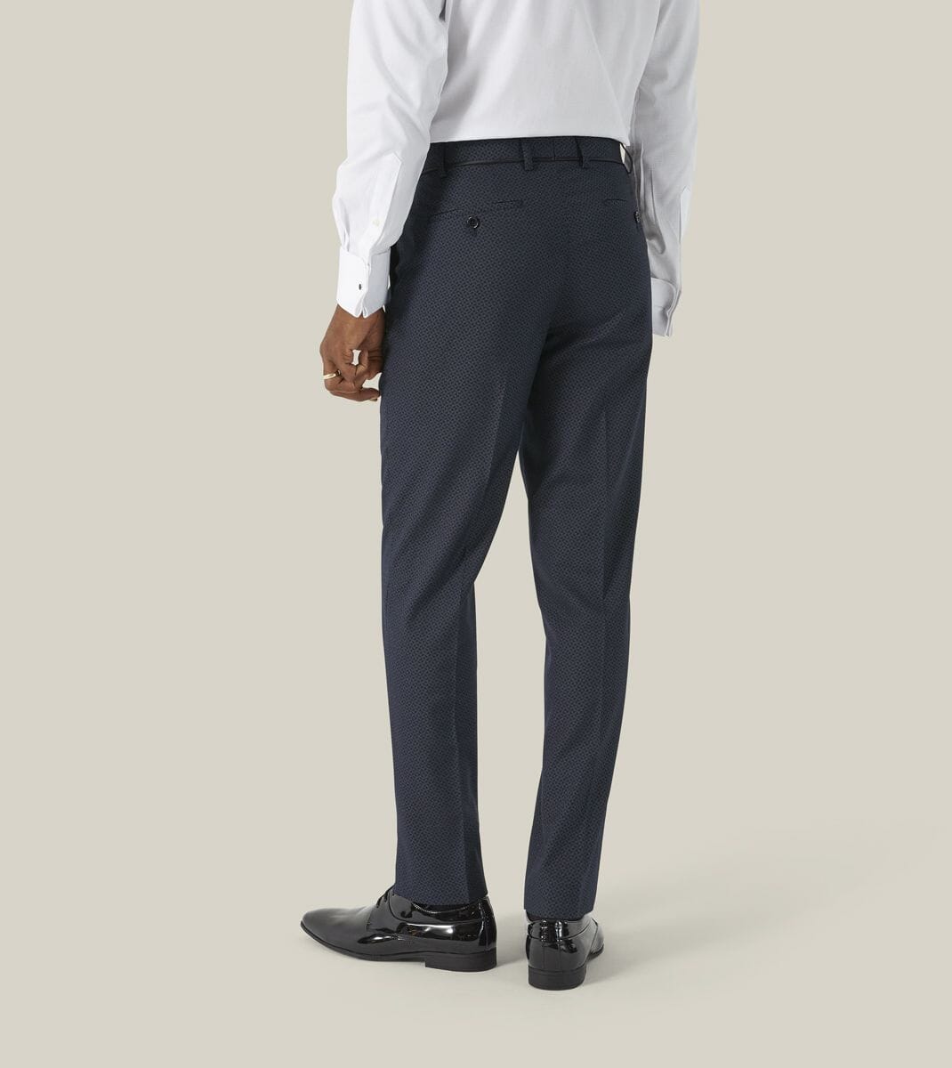 Cuba Navy Blue Geo Dinner Suit Trousers - Trousers - 