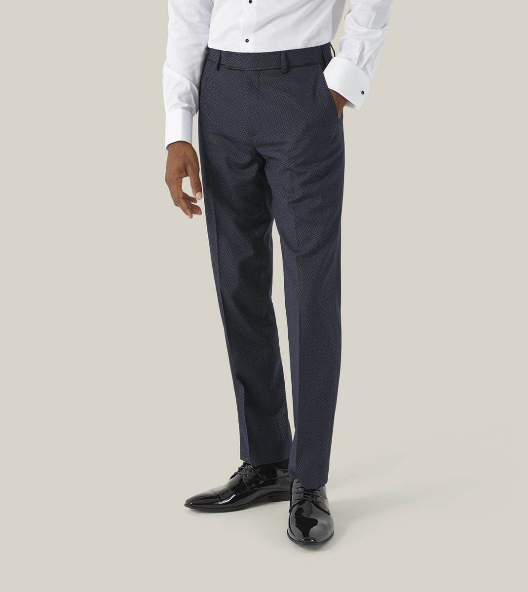 Cuba Navy Blue Geo Dinner Suit Trousers - Trousers - 30 