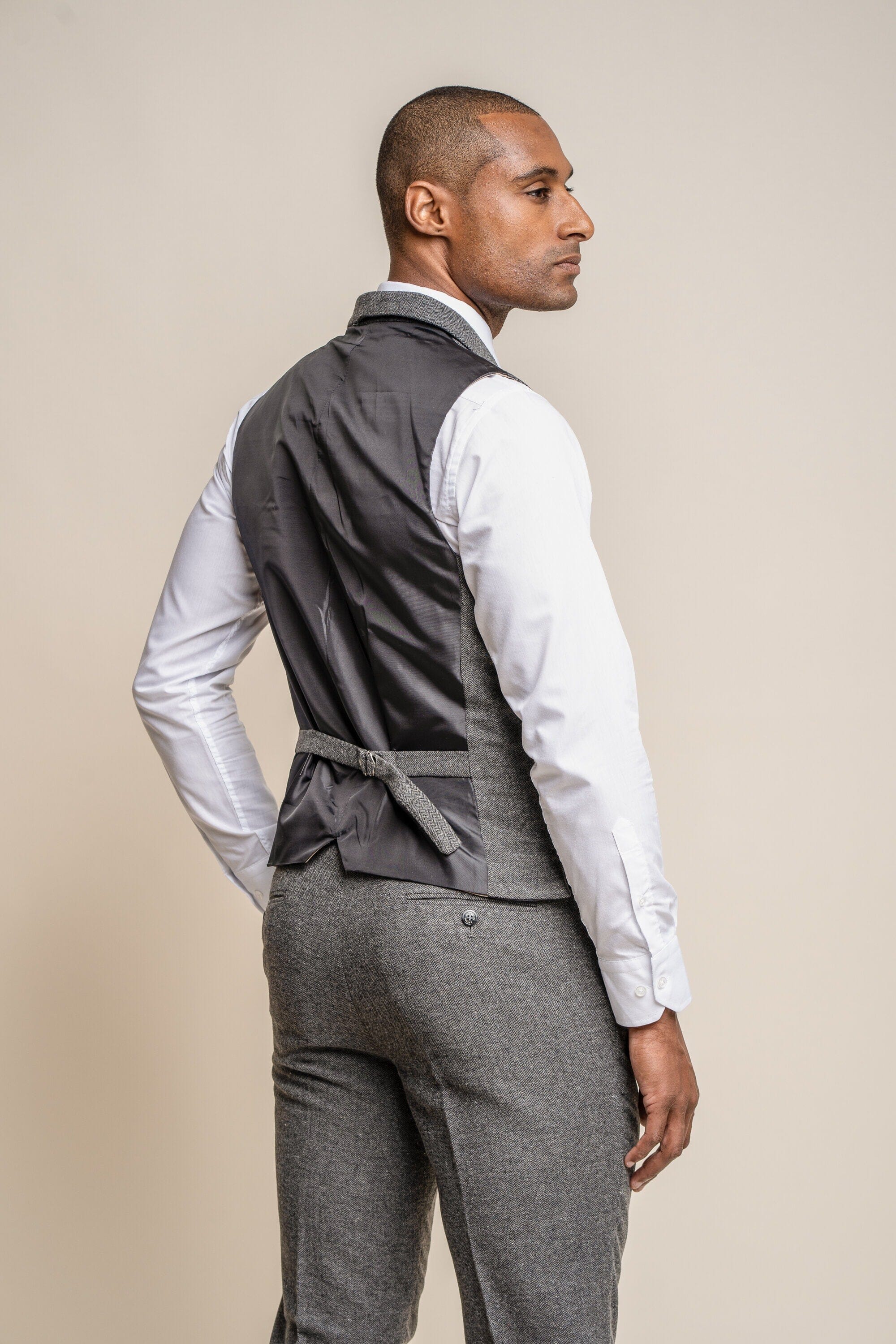 Herringbone Grey Tweed Waistcoat Mens Grey Tweed Waist Coats Threadpepper