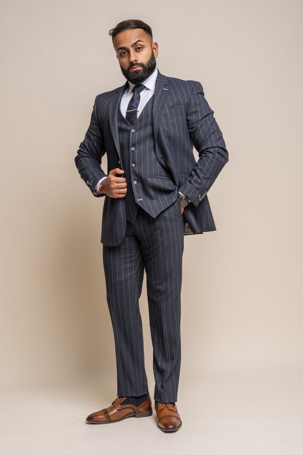 Navy blue clearance pinstripe blazer