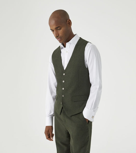 Jude Olive Herringbone Waistcoat - Waistcoats - 36R 