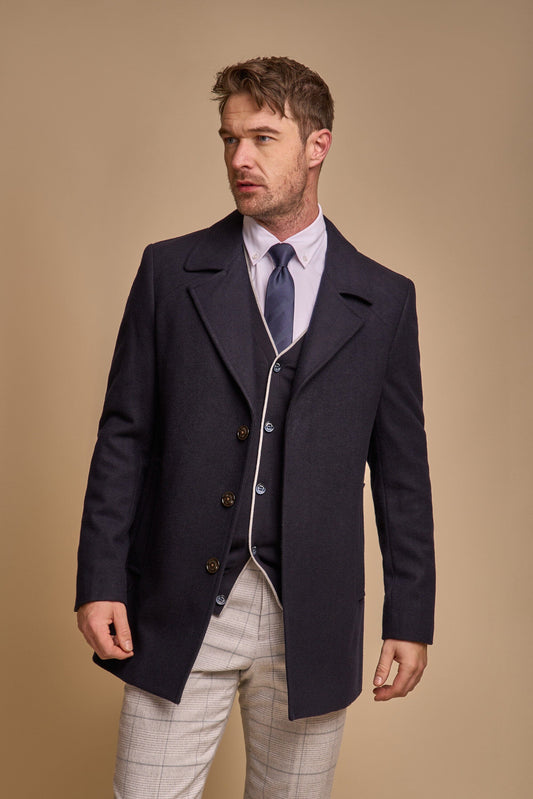 Marcus Navy Topcoat - Coats - 36R - THREADPEPPER