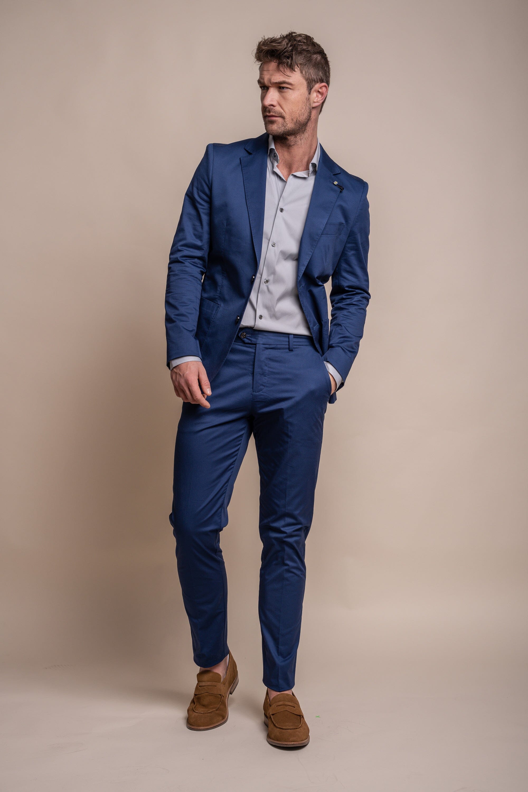 Mario Half Lined Electric Blue Cotton Blazer