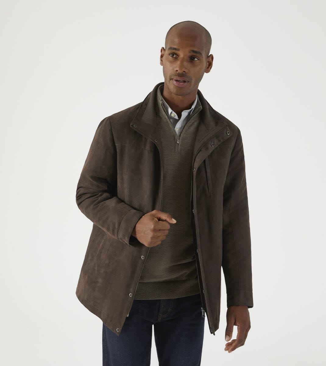 Maynell Brown Suede Car Coat - Coats - S 