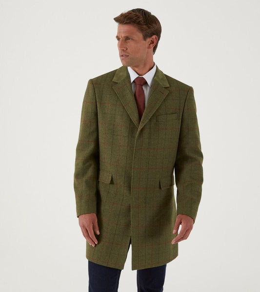 Oswin Green & Red Herringbone Check Overcoat - Coats - S 