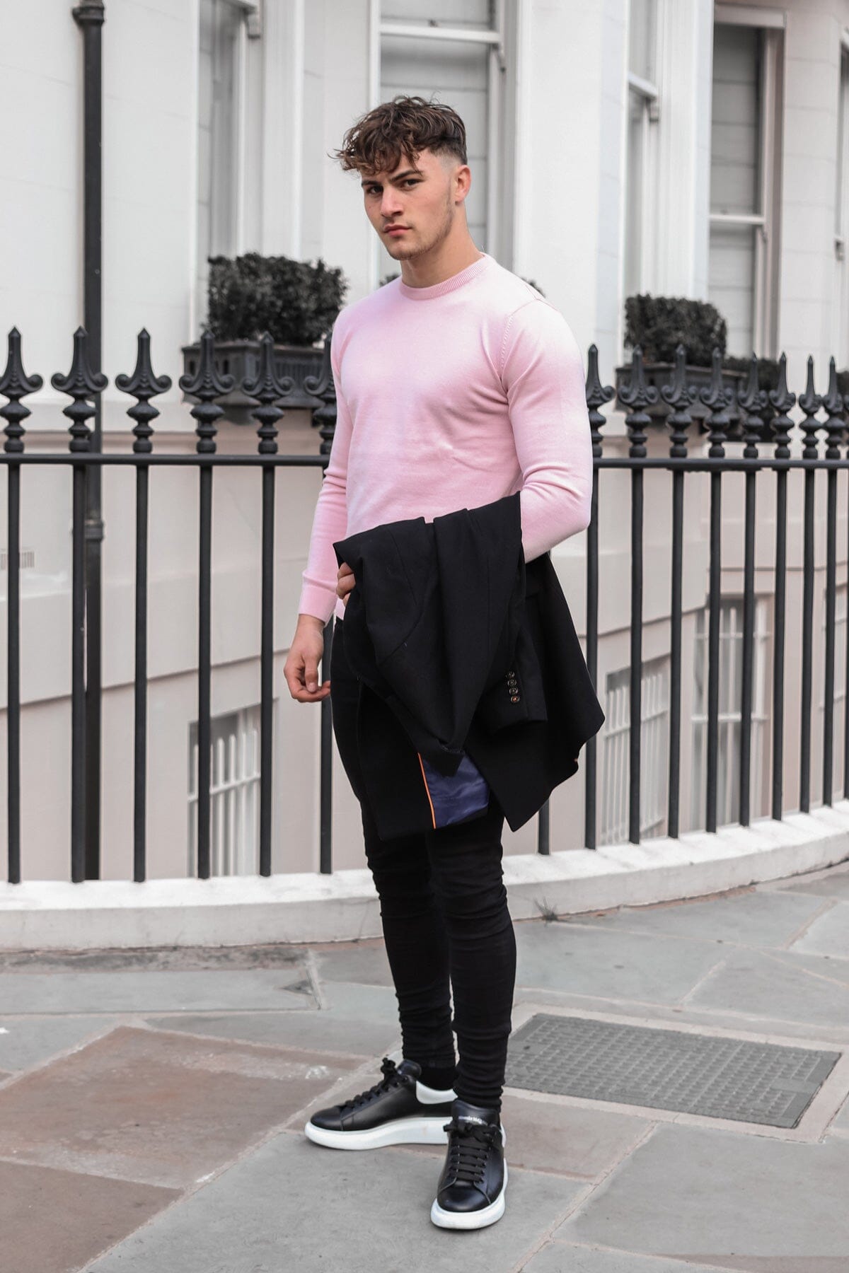 Pink jumper black jeans best sale