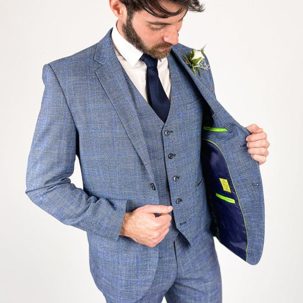 Blue Check Jacket Mens Wedding Suit Blazer Business Threadpepper