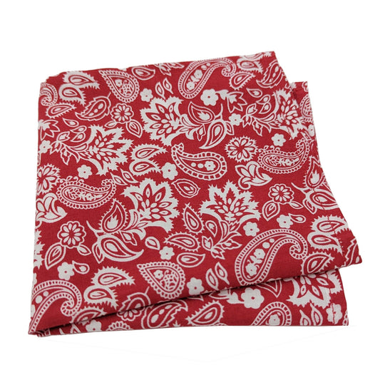 Red Paisley Blooms Cotton Pocket Square - Handkerchiefs - - THREADPEPPER