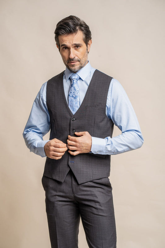 Seeba Graphite Check Waistcoat - Waistcoats Sale - 34R 