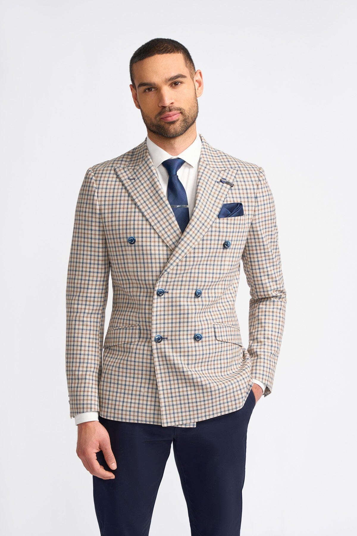 Sergio Double Breasted Beige Blazer - Blazers & Jackets - 34R 