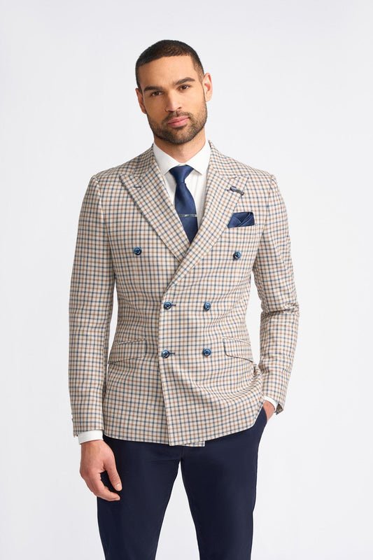 Sergio Double Breasted Beige Blazer - Blazers & Jackets - 34R 