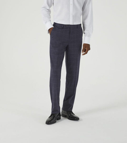 Thoresby Navy & Grey Check Trousers - Trousers - 28R 