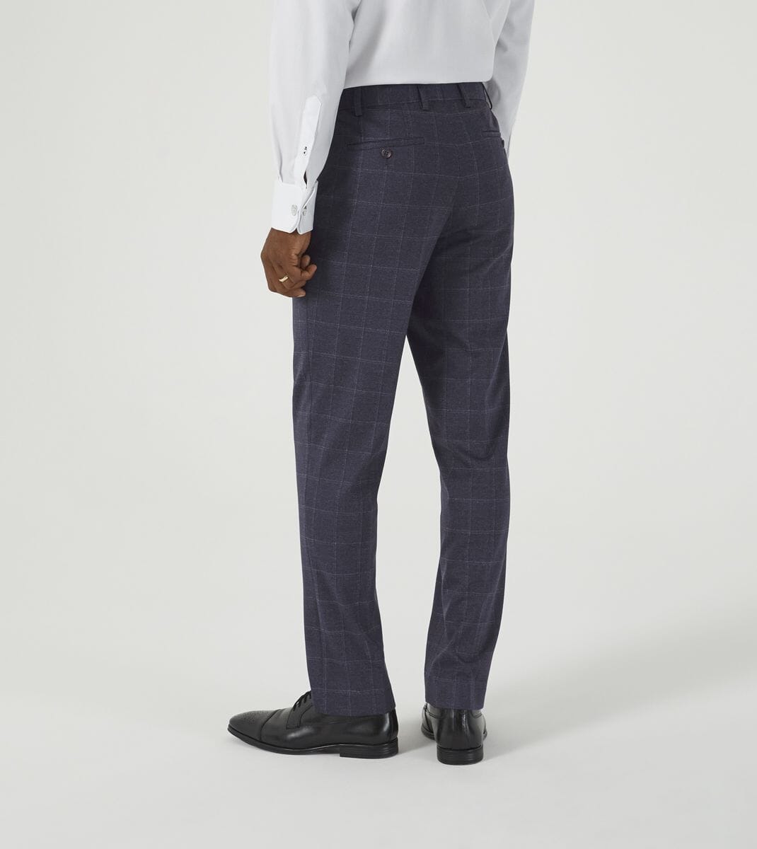 Thoresby Navy & Grey Check Trousers - Trousers - 