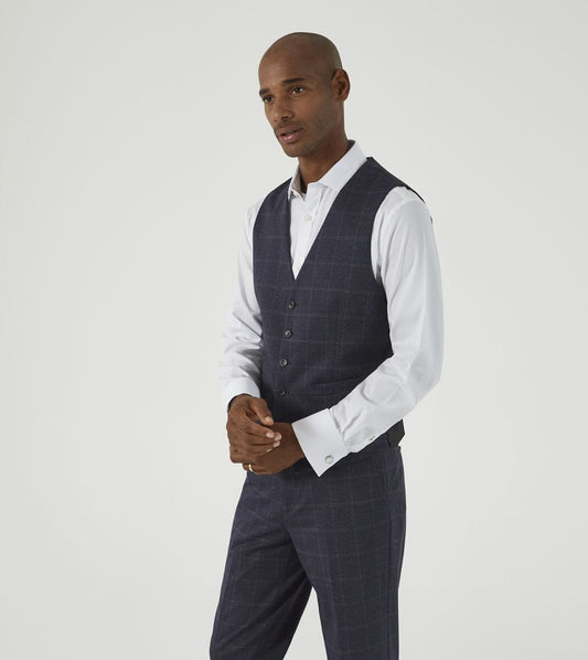 Thoresby Navy & Grey Check Waistcoat - Waistcoats - 36R 