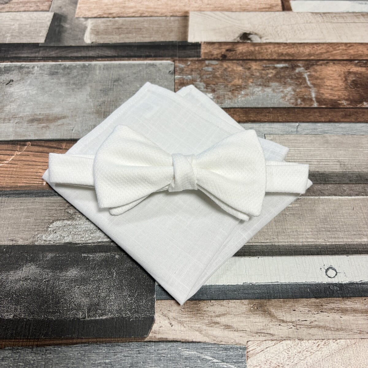 White Marcella Bow Tie - Gift Sets - Pre-Tied Bow Tie Add Pocket Square - Save £1.00 