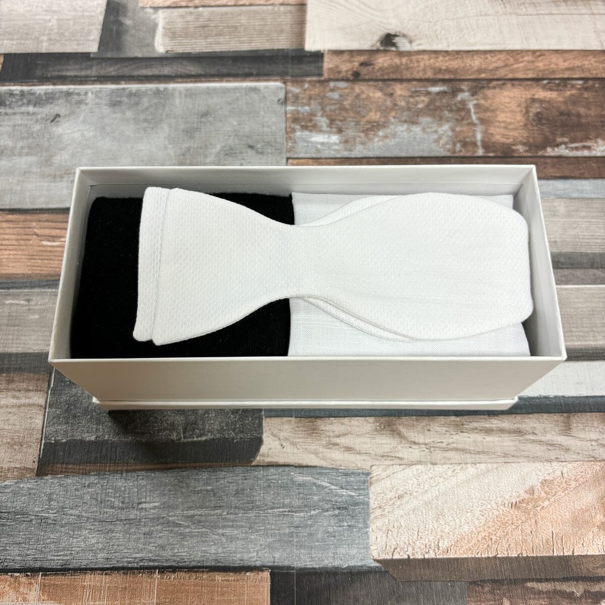 White Marcella Bow Tie & Socks Boxed Gift Set - Gift Sets - Self-Tie Bow Tie with Socks & Pocket Square 