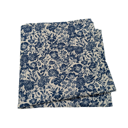 Blue Floral Cotton Pocket Square - Handkerchiefs - - THREADPEPPER