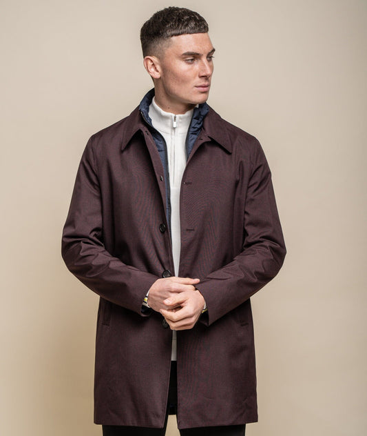 Brando Wine Mac Coat - Coats - XS - THREADPEPPER