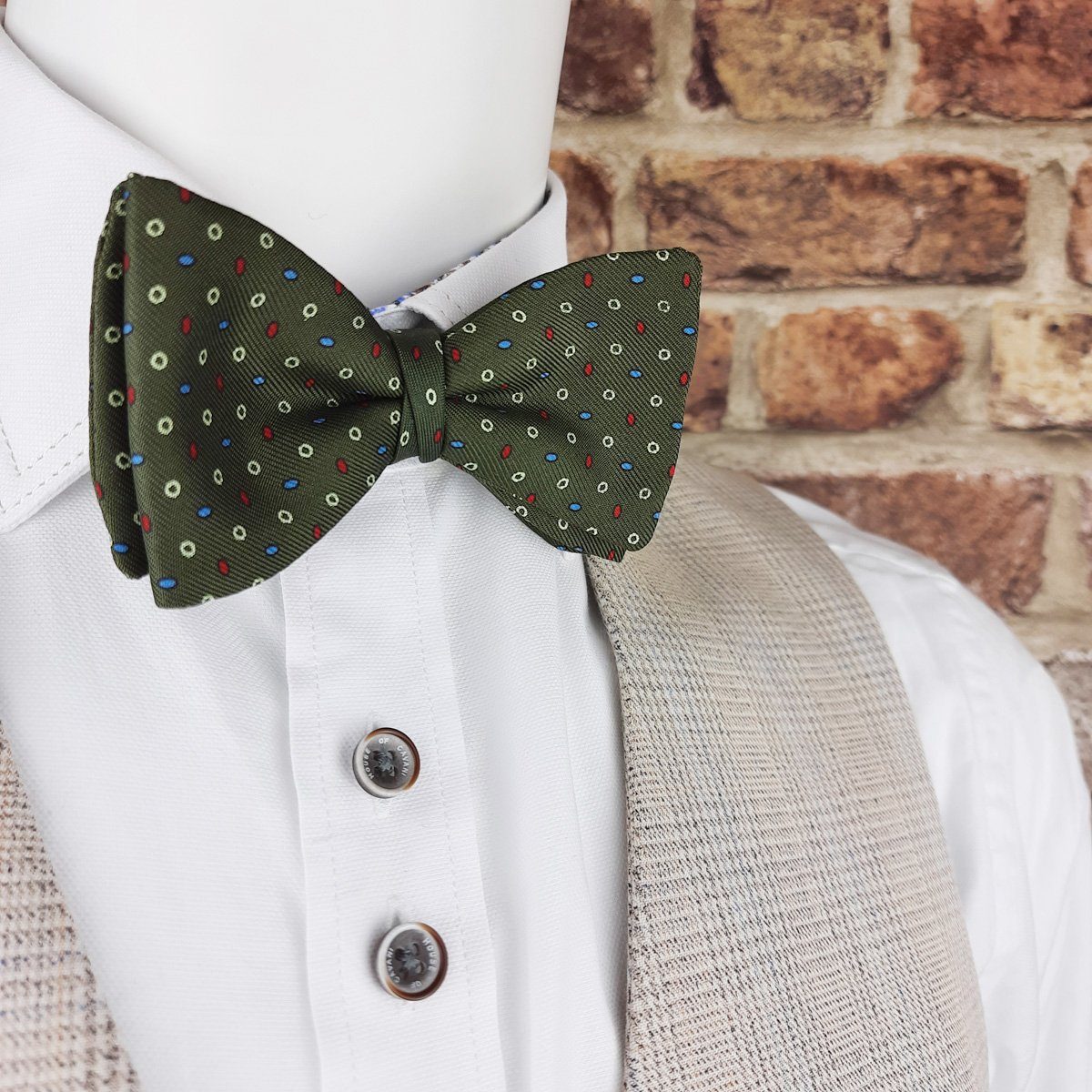 Circles on Moss Green Silk Ready-Tied Bow Tie - Bow Ties - - THREADPEPPER