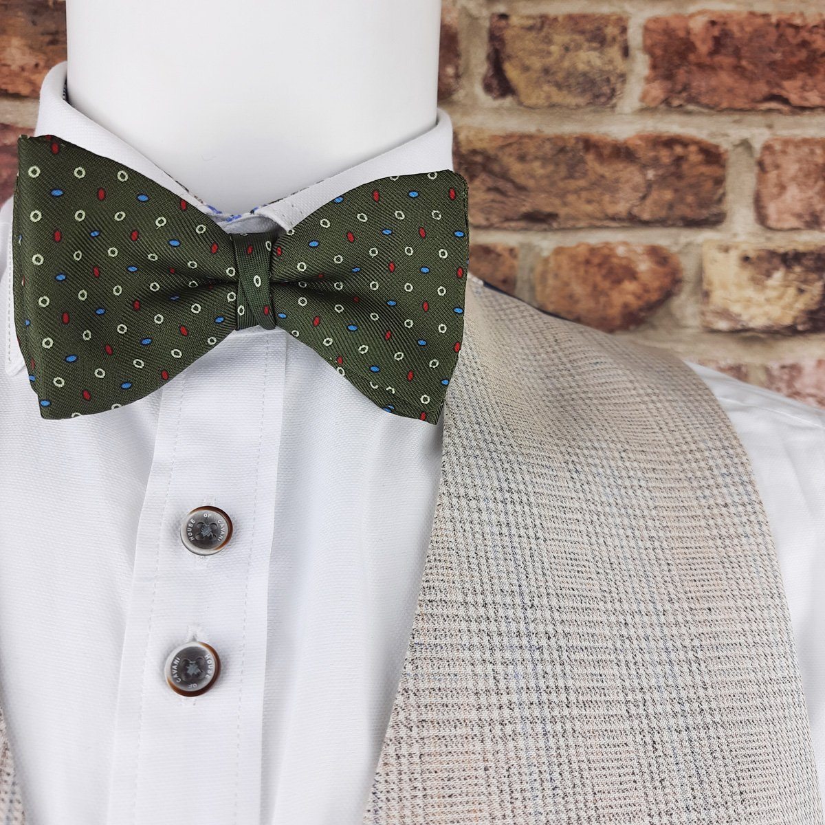 Circles on Moss Green Silk Ready-Tied Bow Tie - Bow Ties - - THREADPEPPER