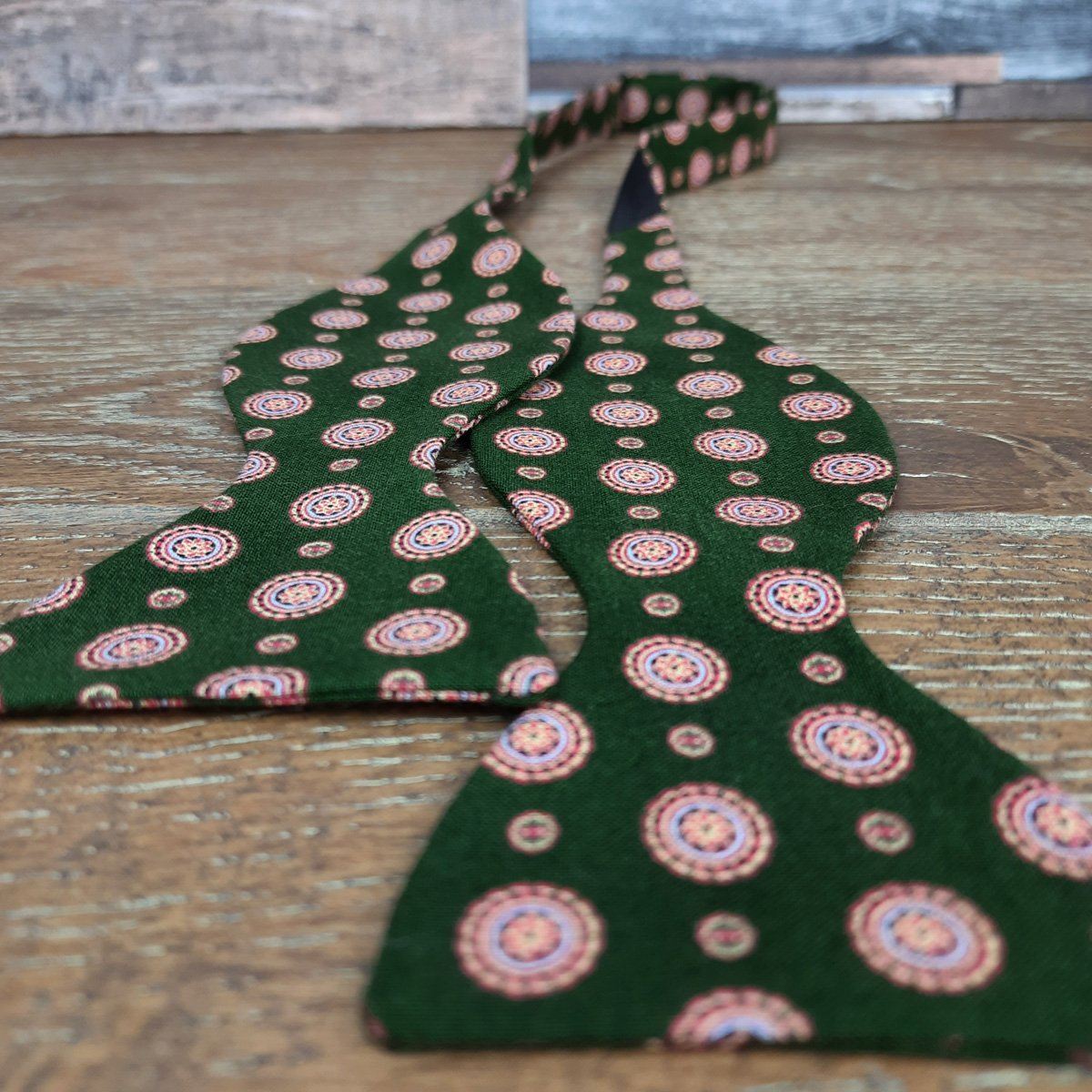 Dark Green Medallions Cotton Self-Tie Bow Tie - Bow Ties - - THREADPEPPER