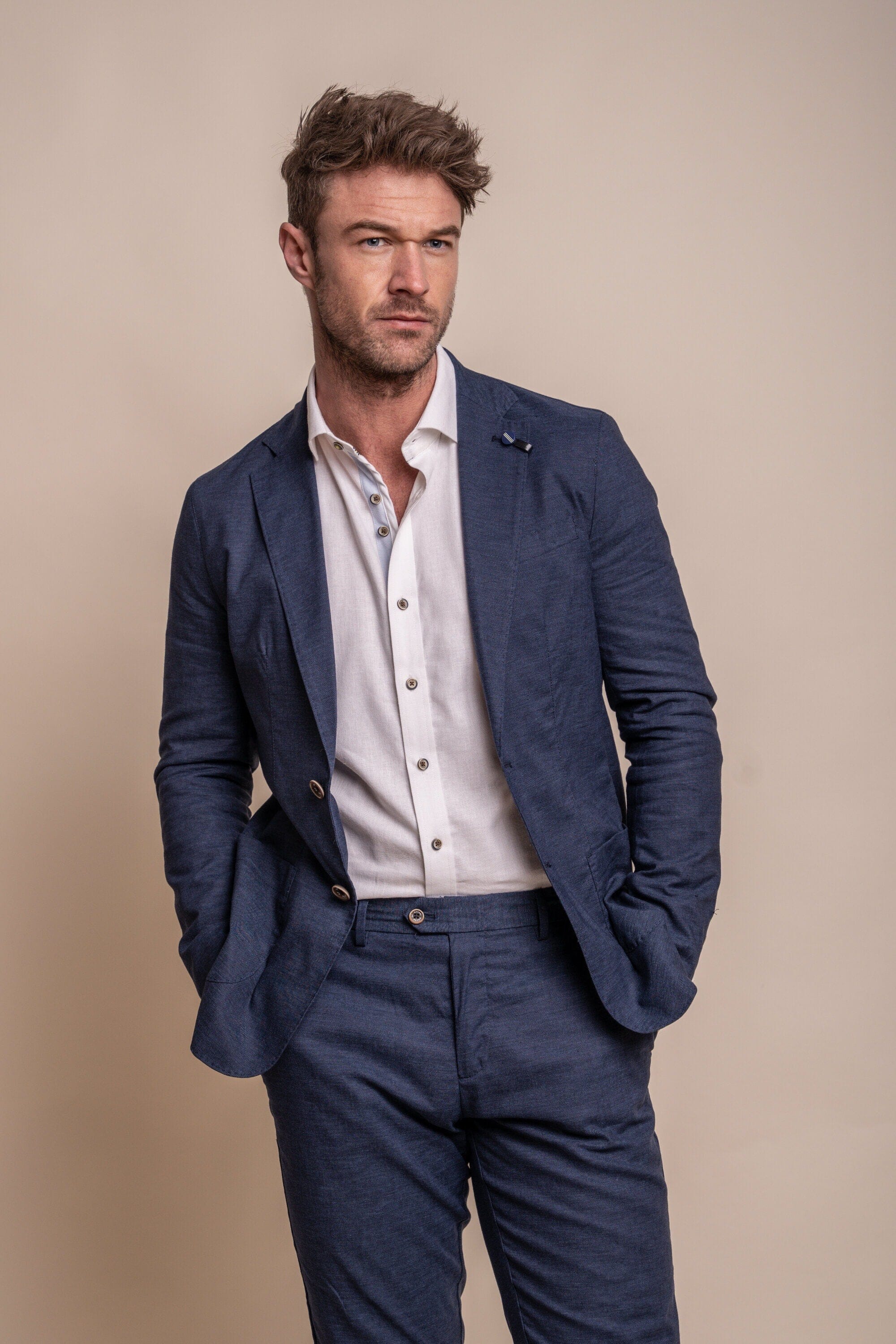 Navy blue linen online jacket