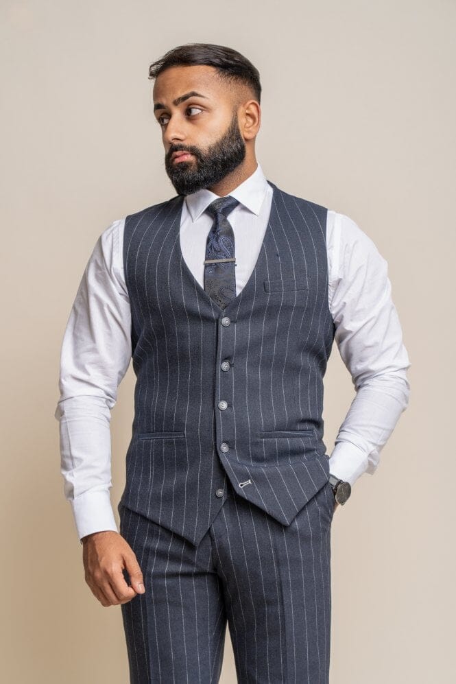 Pinstripe Navy Waistcoat | Mens Pinstripe Waistcoat | THREADPEPPER ...