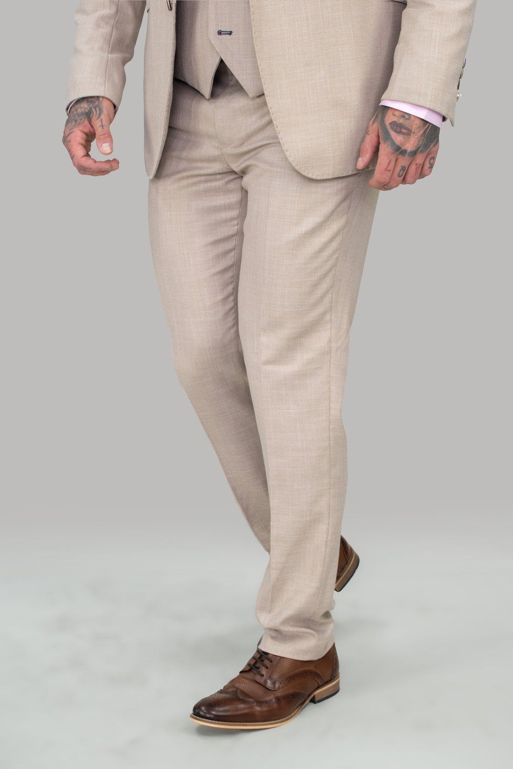 Slim Fit B-91 Formal Beige Solid Trouser - Tejin
